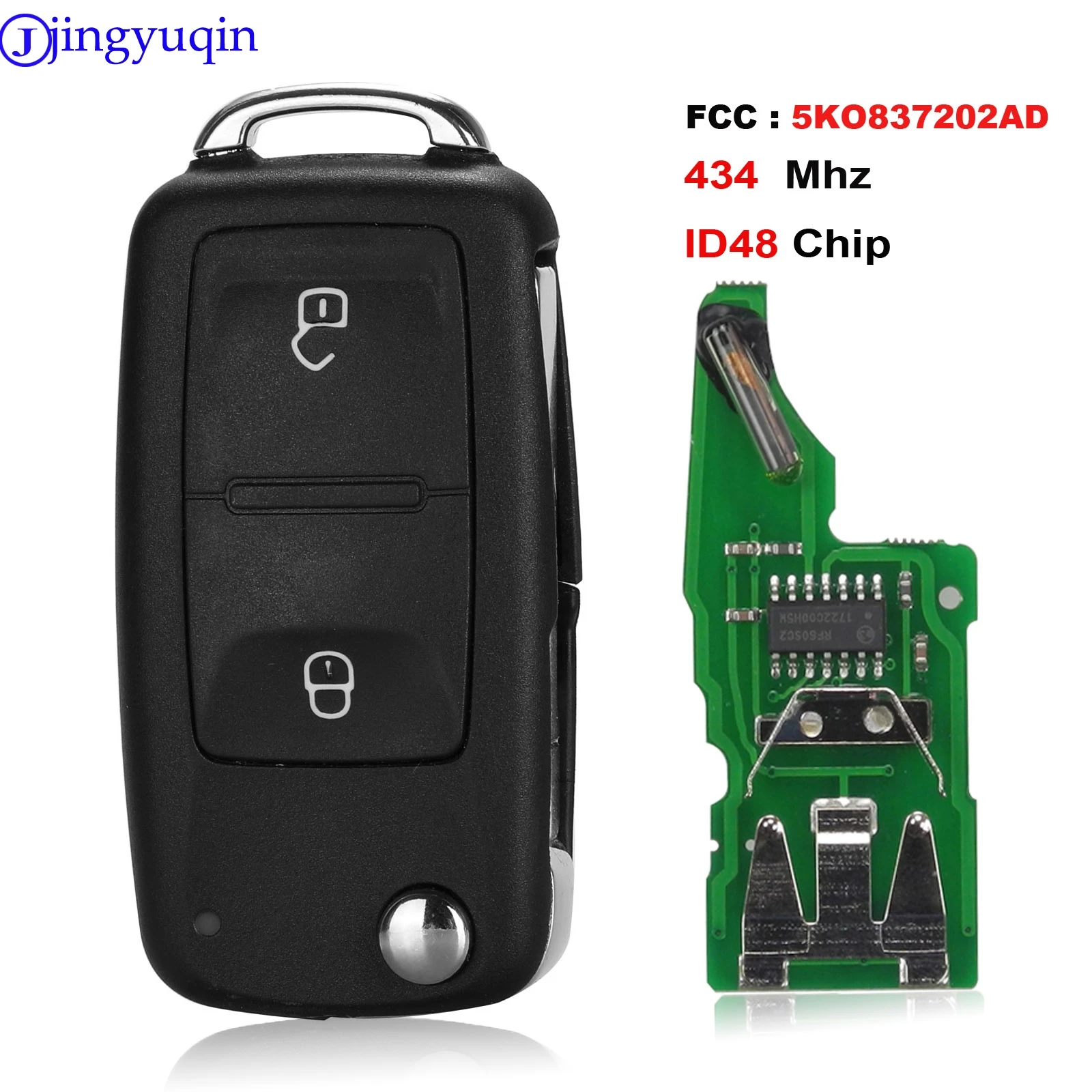Jingyuqin дистанционный 434 МГц ID48 чип для Фольксваген Гольф PASSAT Tiguan Polo Jetta Beetle Car Keyless 5K0
