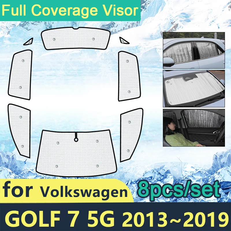 Full Covers Sunshades For Volkswagen Golf 7 5G 2013~2019 VW Car Sun Protection Windshields Side Window Visor Shaby Accessories