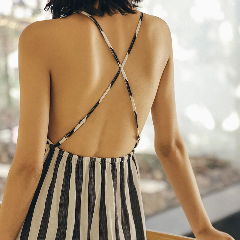 

Женская длинная юбка в полоску, с V-образным вырезом и открытой спиной