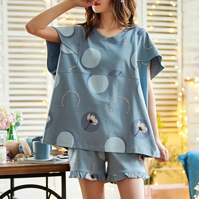 

Jodimitty 2021 Pajamas Set Women Pyjamas Casual Short Sleeve Summer Kawaii Printing Female Sleepwear Suit Lingerie Nightwear