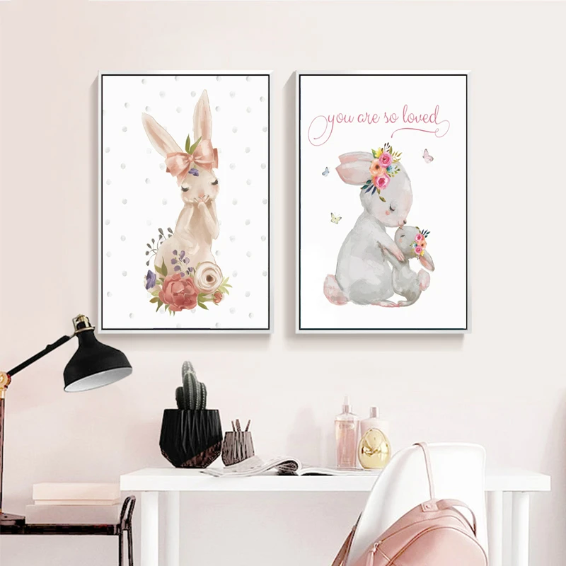 Детский Настенный постер в стиле бохо цветочный с рисунком лисы и кролика милый