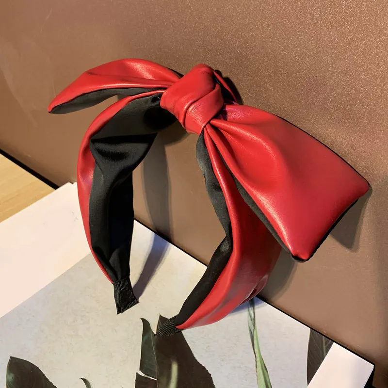 

Hairbands Hair Accessories Knotted Bowknot Head Hoop Hairbands Wide Non-slip PU Leather Hair Hoop Women Headband Headdress Red