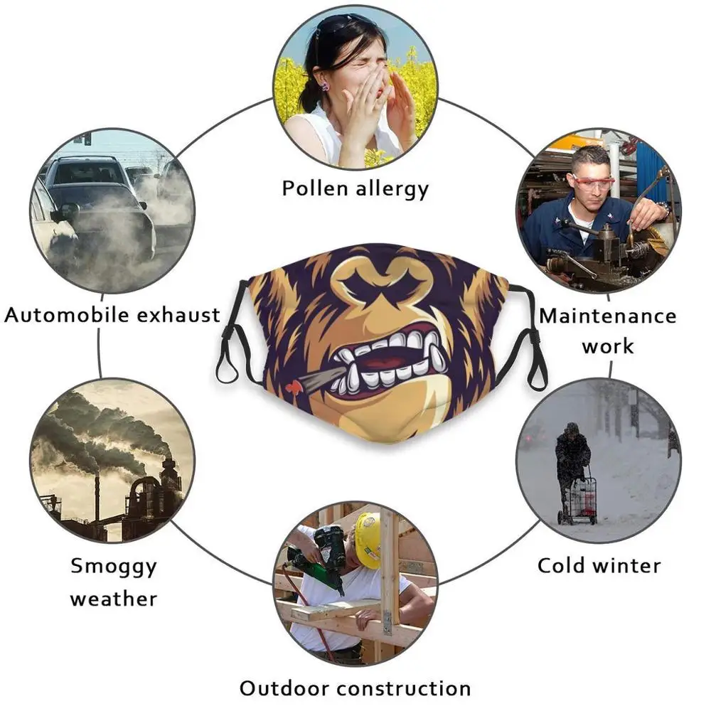 

Monkey Gorilla Mouth Anti Dust Face Mask Washable Filter Reusable Monkey Ape Animal Wildlife Gorilla Face Lips Nature Mouth