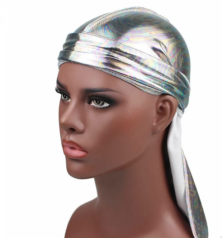 Sequin Durag длинная шелковая атласная дышащая тюрбан Байкерская Кепка для головы