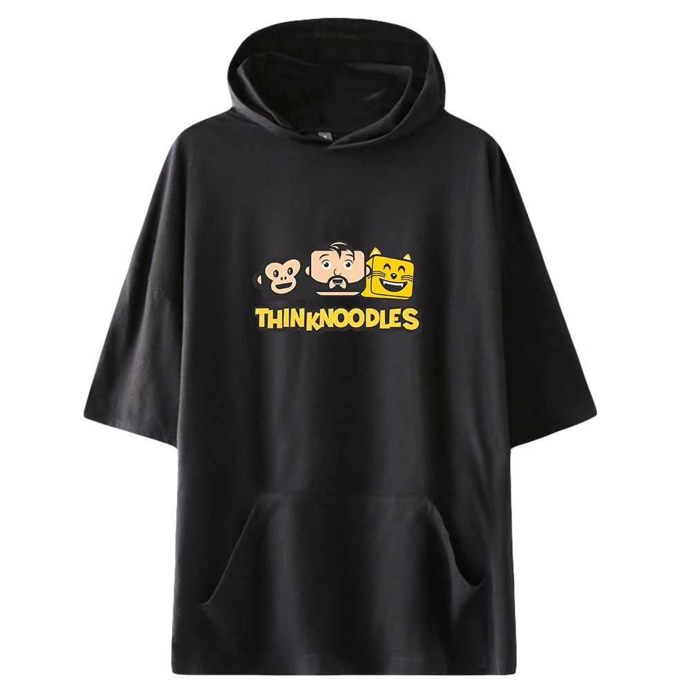 

Модные футболки Thinknoodles с капюшоном, летние футболки унисекс с коротким рукавом, лидер продаж, Повседневная Уличная одежда