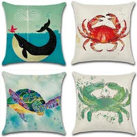 watercolor sea turtle crab whale cushion covers cartoon ocean animal sofa pillow cover home decor underwater seascape pillowcase