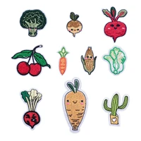 100pcslot small embroidery patch fruit vegetable radish carrot corn cherry cactus bonsai clothing decoration sewing accessory