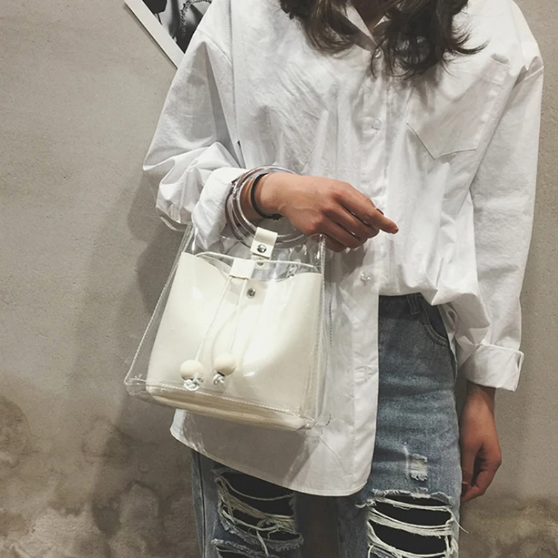 

Woman Bag Handbag 2PC Jelly Transparent Messenger 2020 New Portable Bolso Mujer Torebka Damska Shopper Sac Main Femme