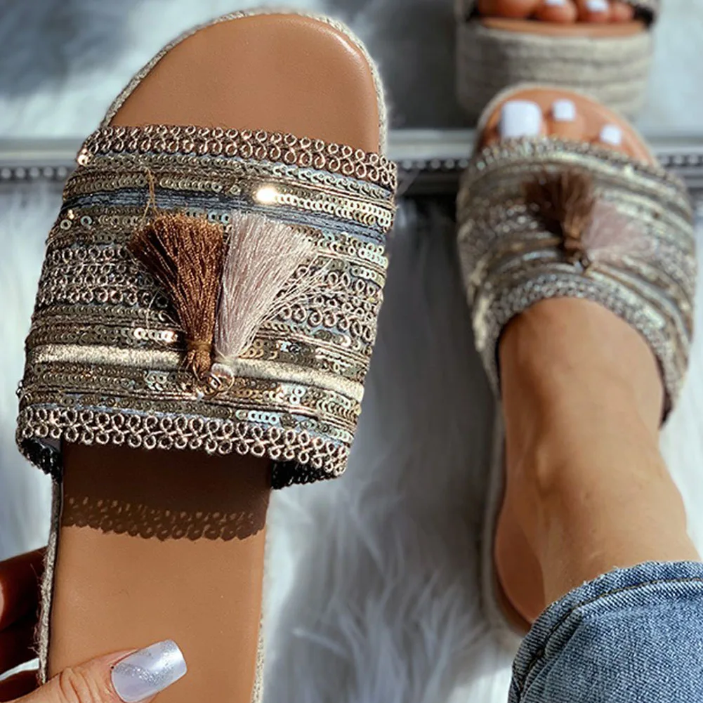 

2021 New Arrivals Slippers High Heel Wedges Fringe With Platform Summer Hot Sale Women Shoes Fashion Slippers Size 34-43