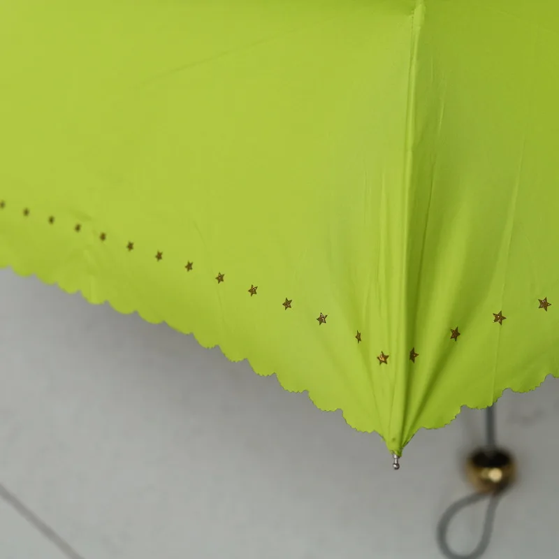 Трехсложный зонт с волнистым краем для женщин с покрытием золотого цвета, защитой от солнца и дождя, двухцветный, ветроустойчивый и прочный.