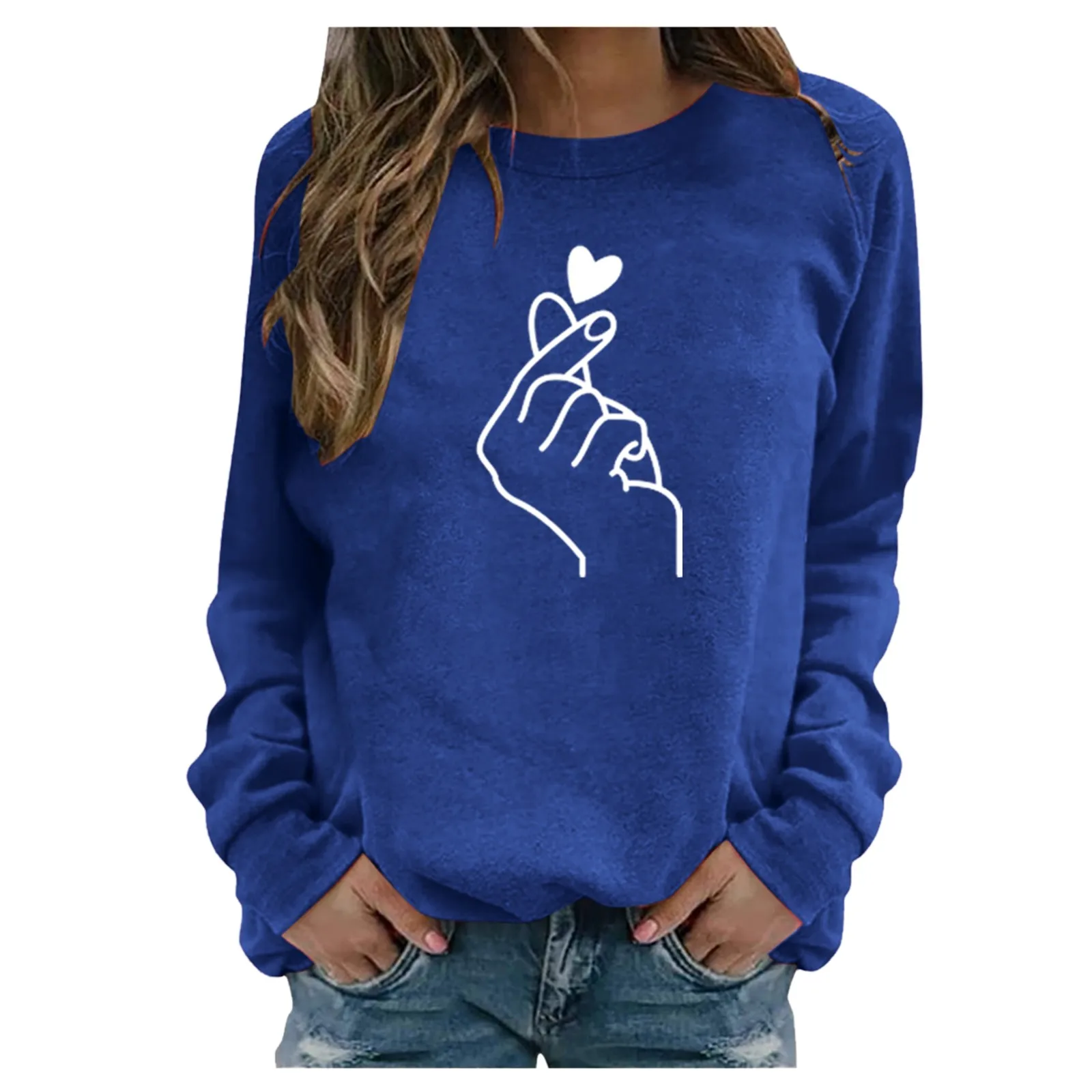 Plus Size Hoodie Women Fashion Finger Heart Printed Ladies Casual Long Sleeve Sweatshirt Pullover Hoodies Tops Blouse Sudaderas
