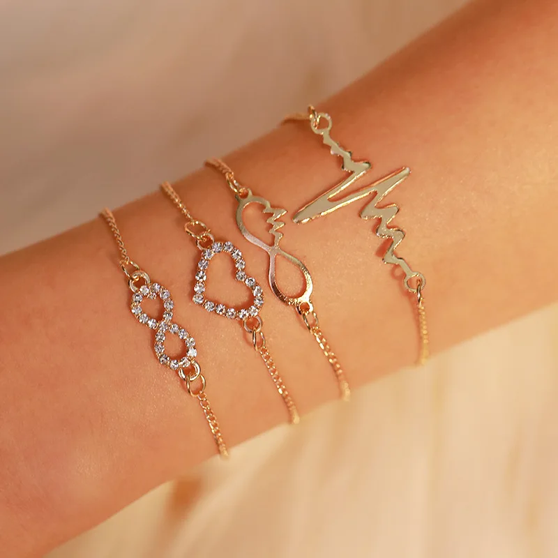 

Four-Piece Bracelet Creative Suit Jewelry Simple Love Inlaid Zircon Ecg Ladies Fashion Jewelry