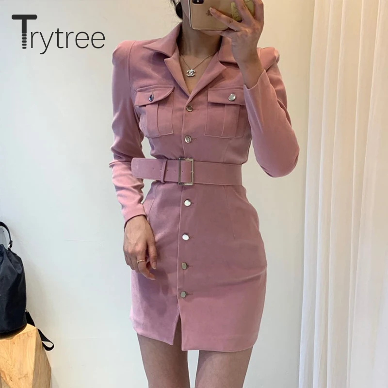 Женское Повседневное платье Trytree облегающее однобортное мини с отложным