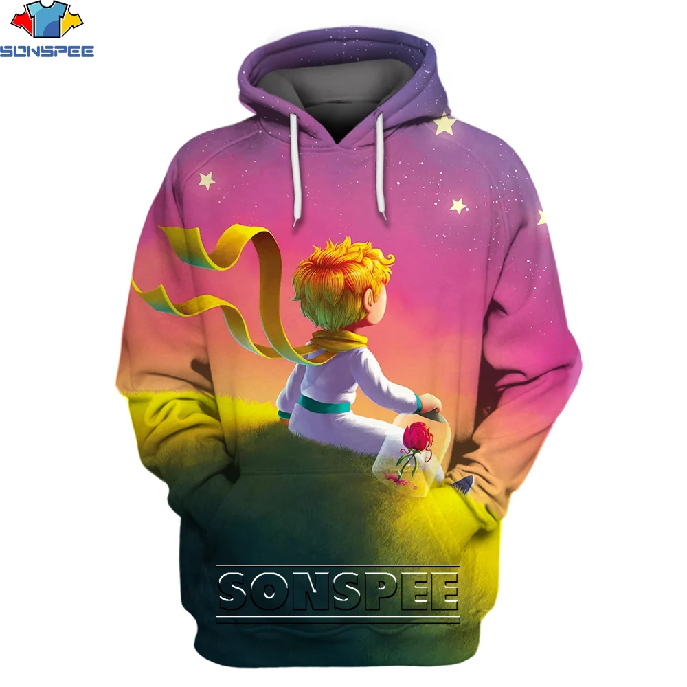 

SONSPEE Vintage Classic Anime little Prince Hoodie 3D Printing Men Women’s Retro Nostalgia Man Oversize Pullover Hoodies Kid Top