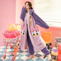 pajamas for women autumn and winter nightgown thickened plus velvet long cute flannel bathrobe home service two piece fashion