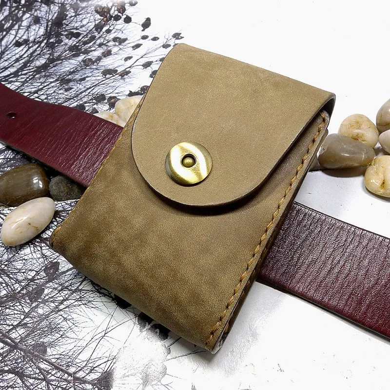 

Blongk Hand-made Zippered Mini Waist Bag Small Belt Pack Leather Card Holder Car Key Case Men Women SLBD