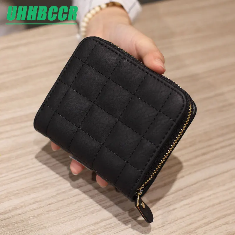 

Women Short Wallets PU Leather Female Plaid Purses Nubuck Card Holder Wallet Fashion Woman Small Zipper Wallet With Coin Purse