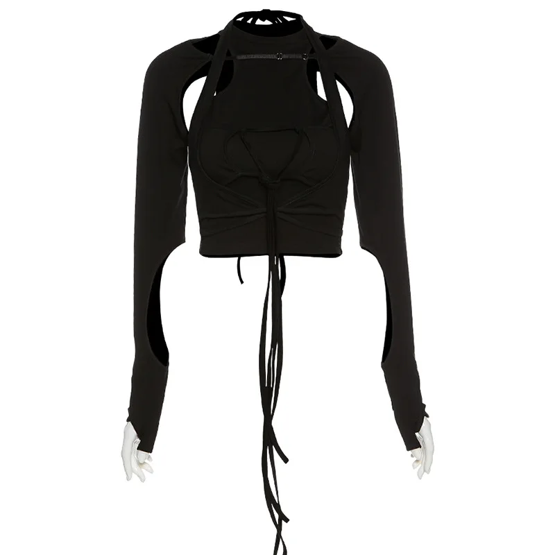 Женский топ с длинным рукавом InsGoth облегающий в стиле пэчворк готический панк