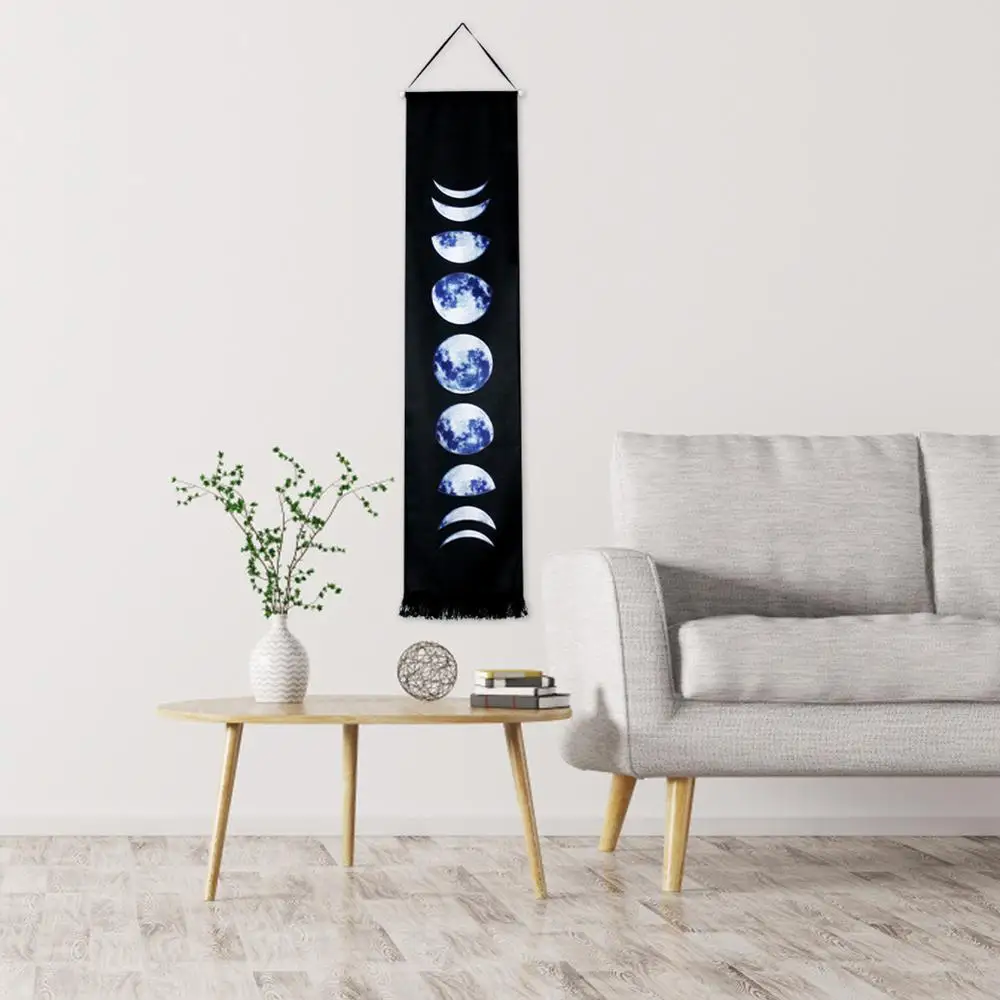 

Wall Art for Home Decorations, Linen Moon Phases Tapestry, Black and White, Nine Phases of The Full Growth Cycle of The Moon