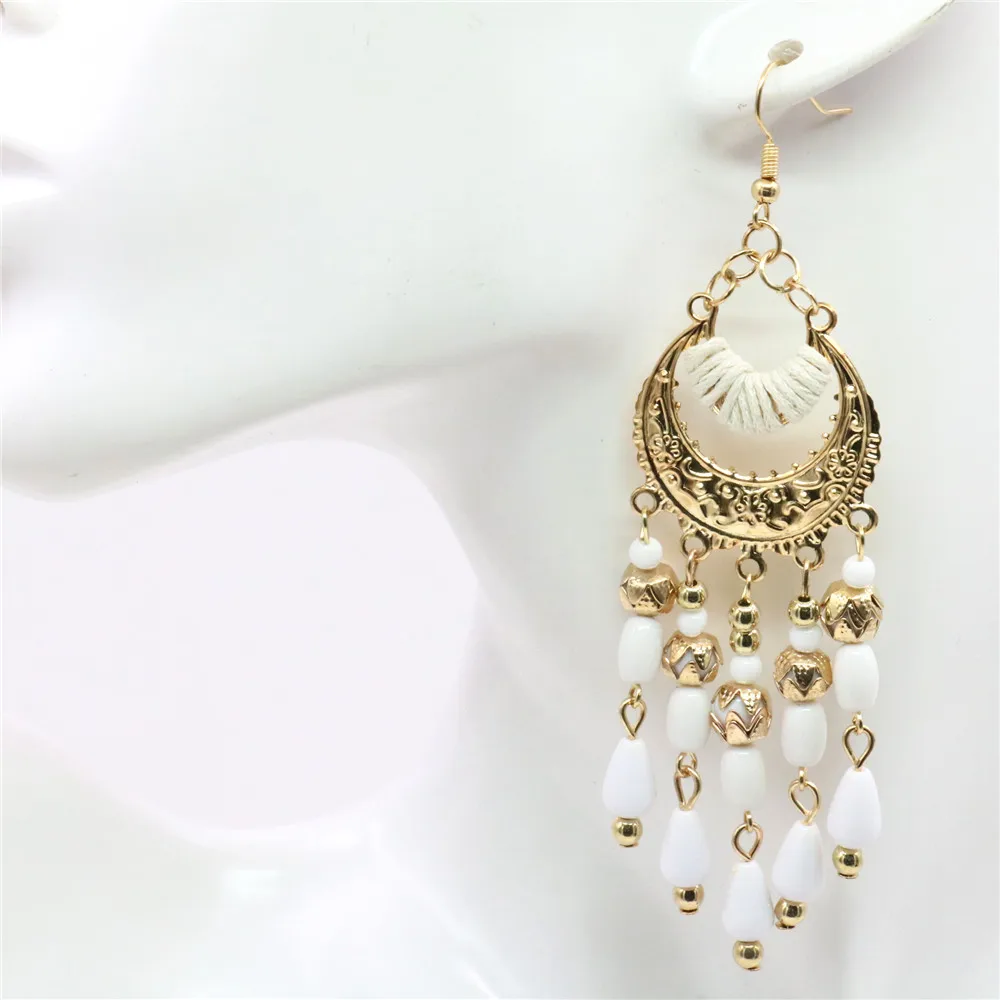 Горячая Мода Новые круглые большие серьги Ретро Национальный простой стиль белые длинные серьги с кисточками женские вечерние подарок на Рождество M373