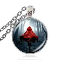 karairis fashion glass cabochon pendant necklace little red riding hood plated statement jewelry for valentines day gift