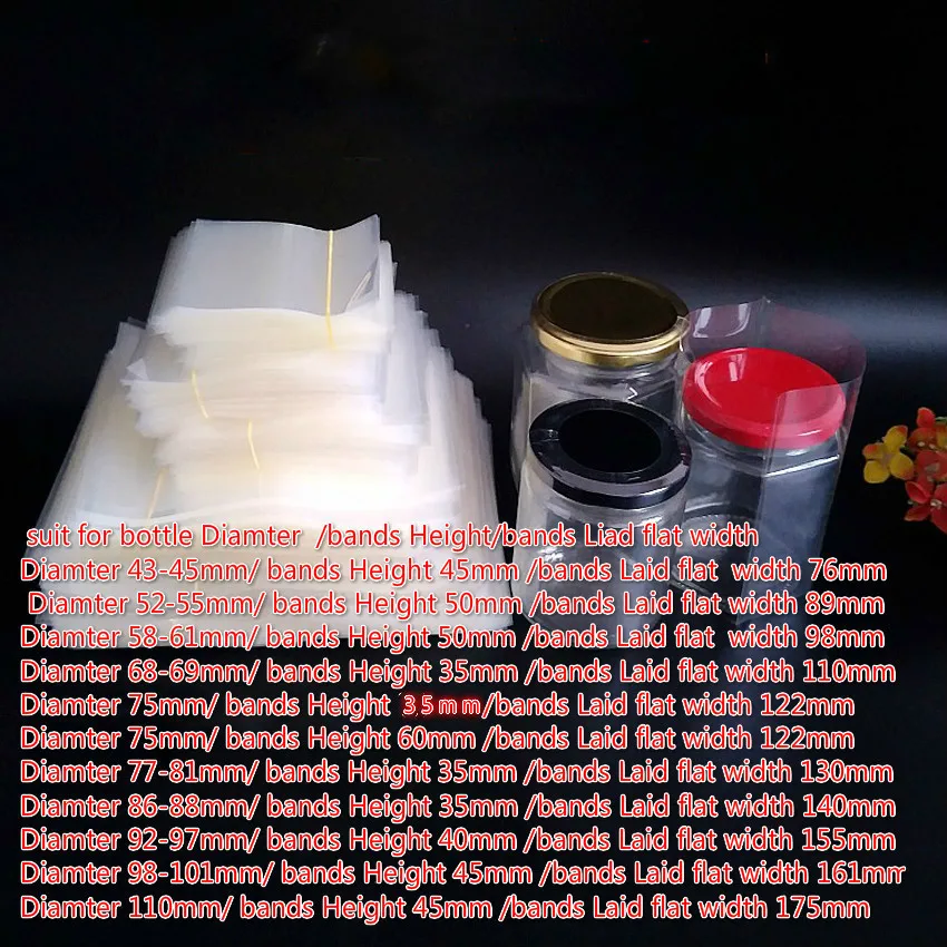 400pcs/Lot DIY Sizes PVC Heat Shrink Parafilm For Jar Mouth Cap Sealing Film Choose Bands  ( band Flat Width Length X  Hight )
