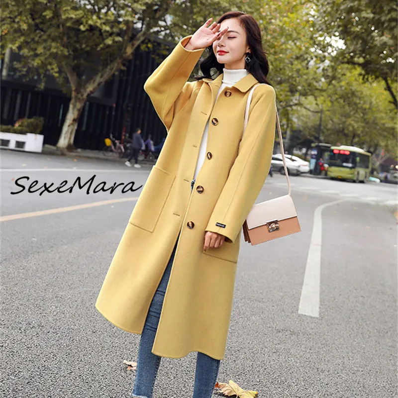 

Korean Style 2019 Winter Wool Cashmere Coats for Women Elegant Single Breasted Long Coats
