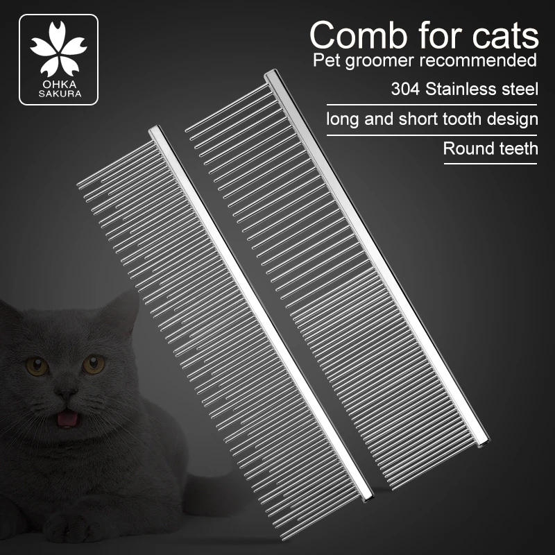 High grade cat comb long and short teeth do not hurt skin comb to float pet pocket carry straight comb cat beauty comb