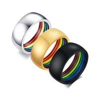 simple style stainless steel lgbq pride rings for women men unisex jewelry rainbow stripes inside dome shape finger gifts