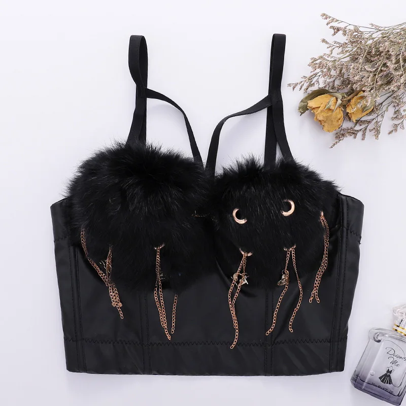 

Топы Для женщин плюшевые с кисточкой майка в готическом стиле, обтягивающий пикантные топы с открытой спиной застежкой-молнией на спине, в н...