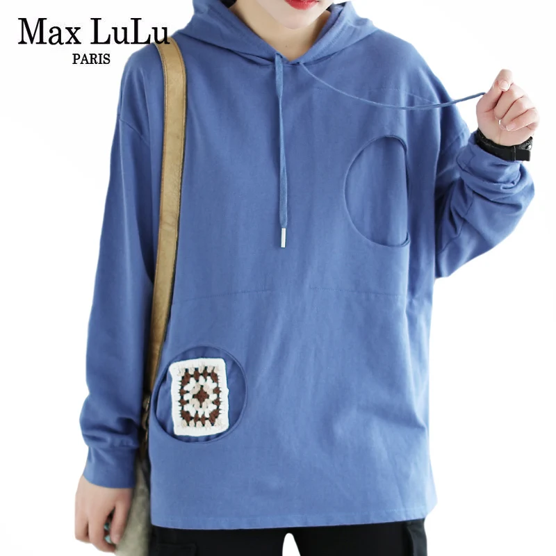 

Max LuLu Korean Designe Style Spring Ladies Hooded Patchwork Sweatshirts Womens Loose Casual Hoodies Female Oversized Streetwear