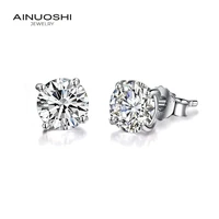 ainuoshi round cut 2mm 4mm 6mm sona diamond four prong classic stud earrings for women 925 silver exquisite jewelry gift