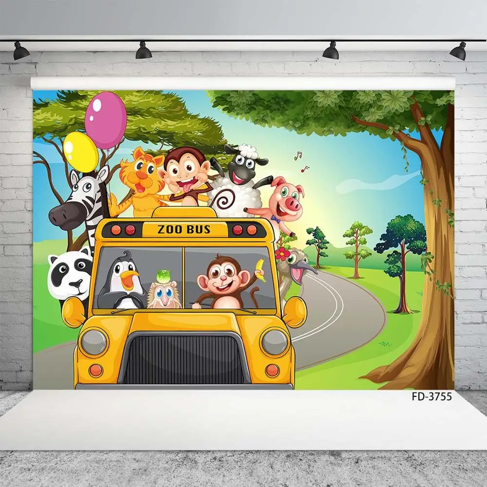 

Мультяшные милые животные автомобиль сафари джунгли тематическая вечеринка на день рождения Декор детский душ фон фотосессия фотостудия р...