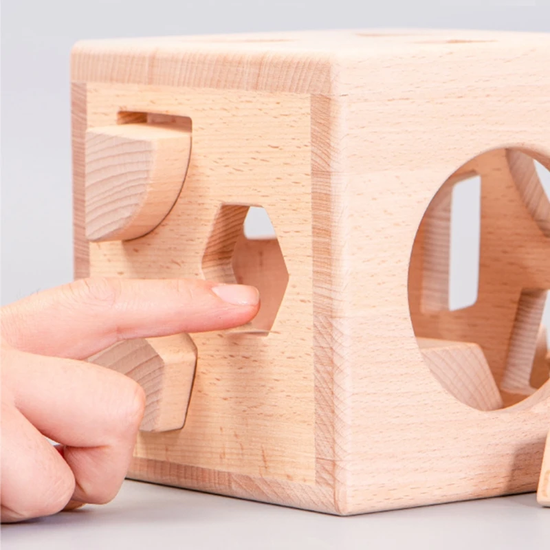 

Kids Wooden Shape Sorter Cube Unpainted Building Block Box Educational Toys Baby