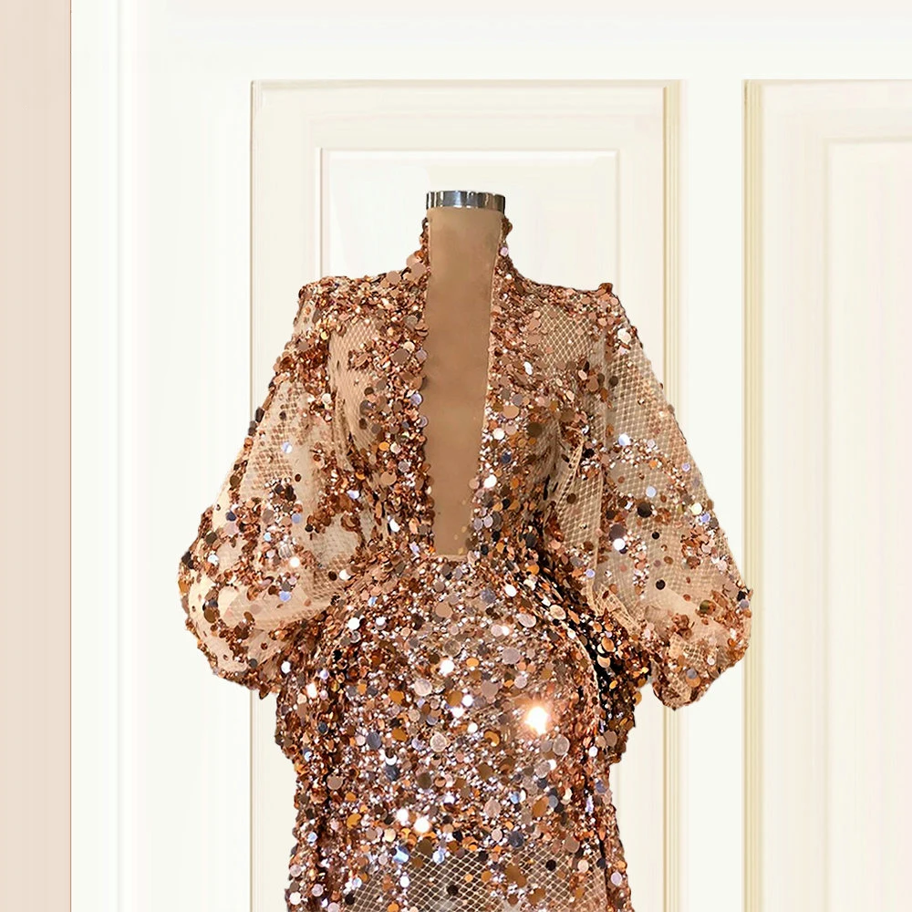 

YILIBER Evening dresses 2021 vintage vlack pearls long sleeves evening gowns beading prom dresses for women short dresses