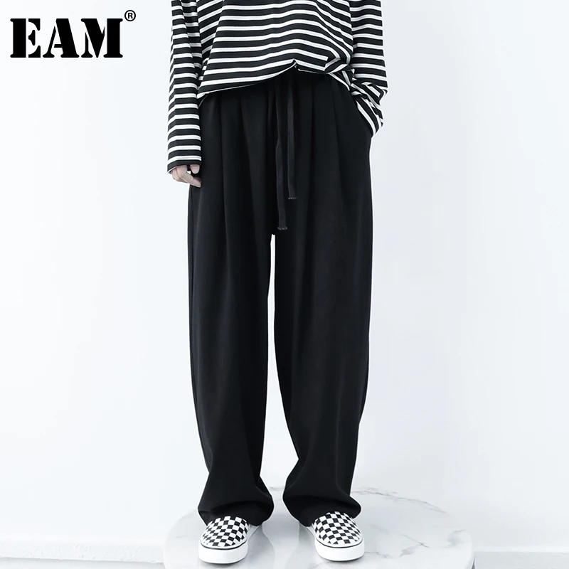 

[EAM] High Elastic Waist Black Long Wide Leg Casual Trousers New Loose Fit Pants Women Fashion Tide Spring Autumn 2022 1DE2691