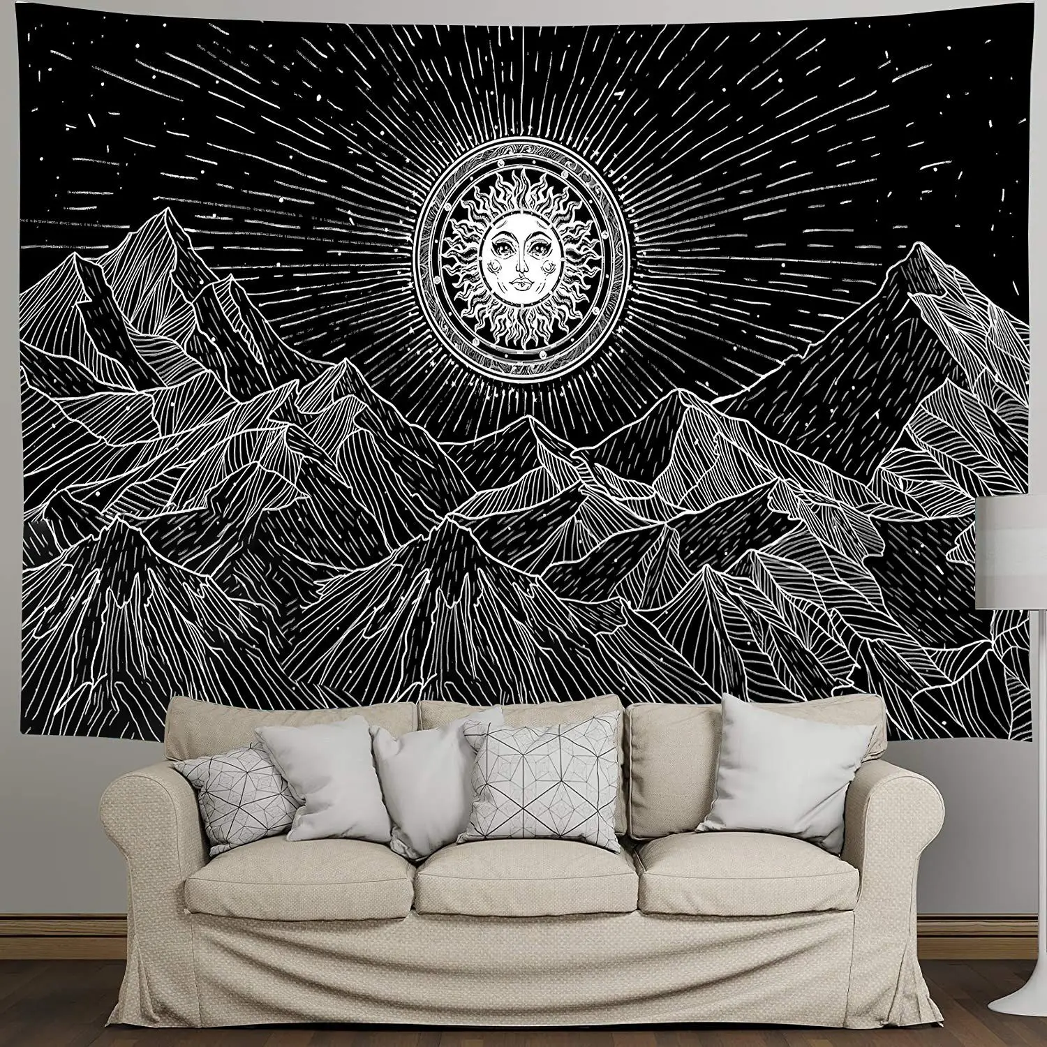 Black white mandala tarot card playa Tapestry Sun Moon Fabric Wall Hanging Blanket Living Room 230cm tapisserie bedroom Decor | Дом и сад