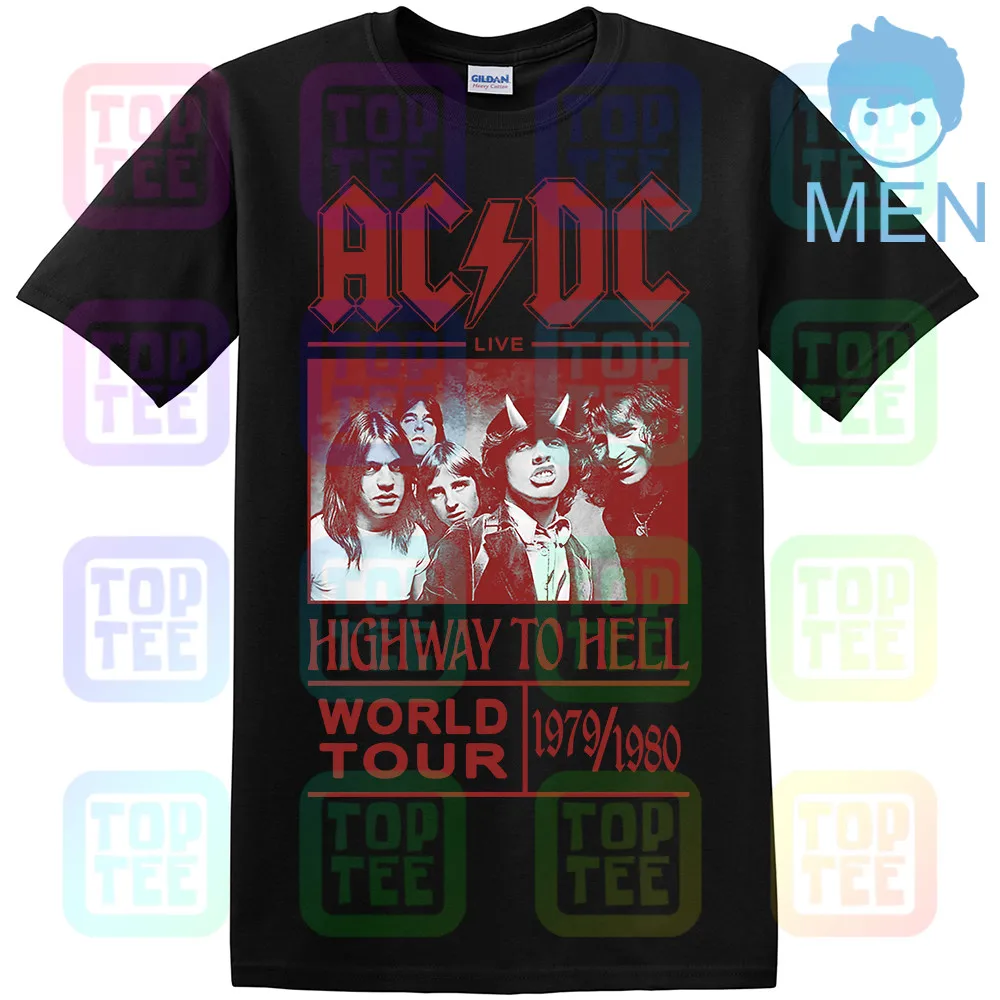 MEN-BLACK AC/DC Футболка Highway To Hell World Tour 1979/1980 все размеры официальный логотип - Цвет: MEN-BLACK