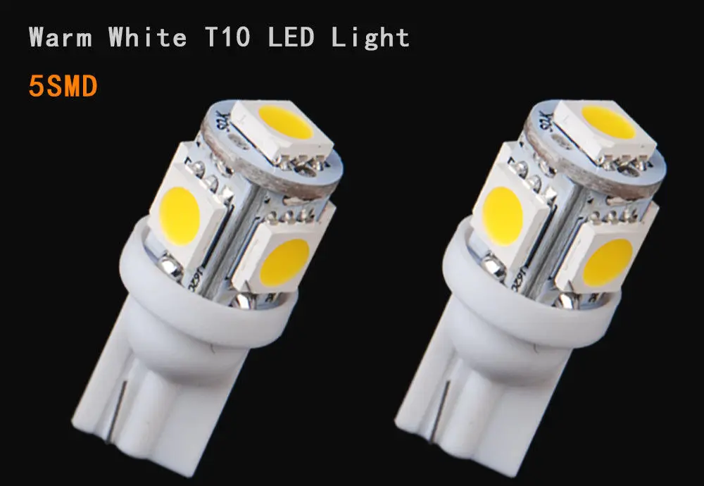 10 шт. T10 5050 5SMD 5 SMD теплый белый светодиодный автомобиль клиновая лампа света лампы