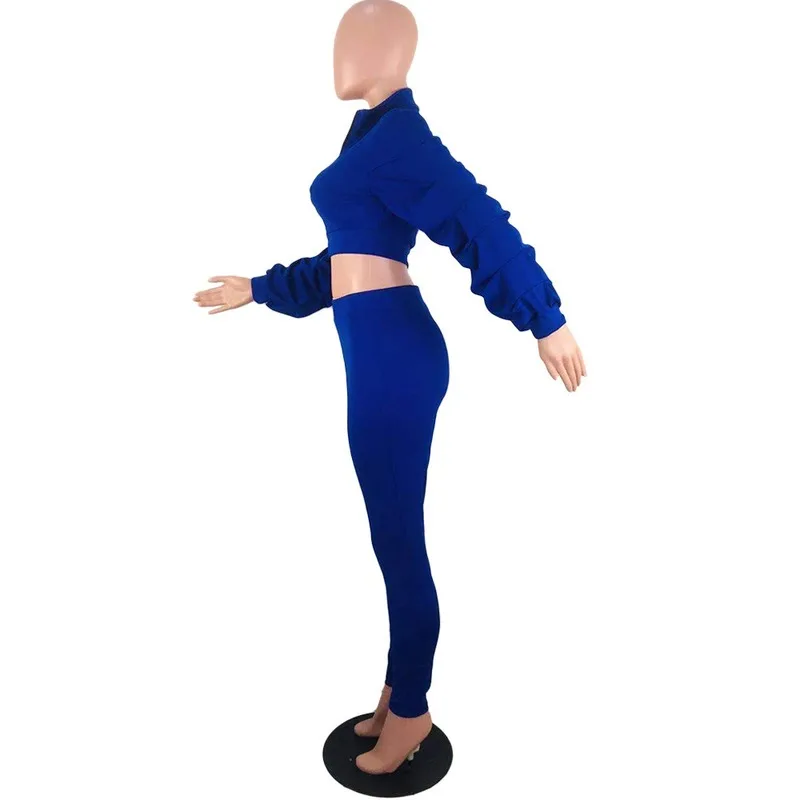 Streetwear Sexy Ruffle Long Sleeve Jacket Crop Top and Pants Two Piece Set Female Fall Winter Neon Matching Track Suit Outfits |