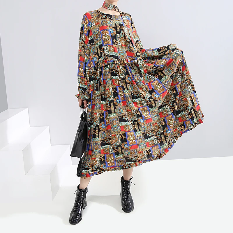 * Новинка 2019 Женское зимнее Модное Длинное Платье до середины икры с принтом