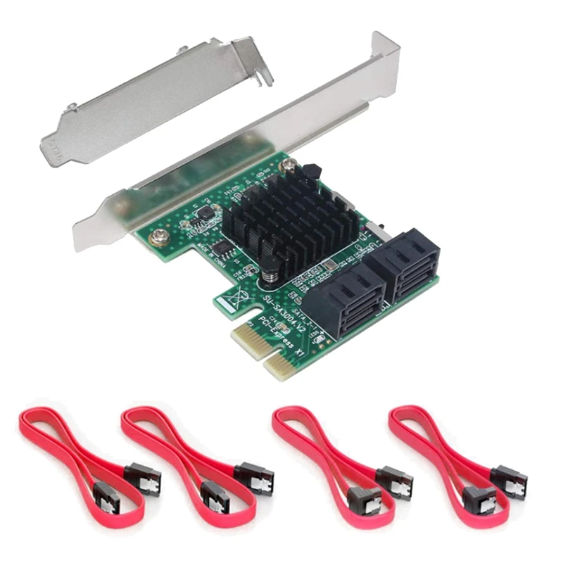 

SATA 3.0 Card with 4 SATA Cables,PCIe SATA Controller Expression Card with Low Profile Bracket,ASM1061+ASM1093 Chip