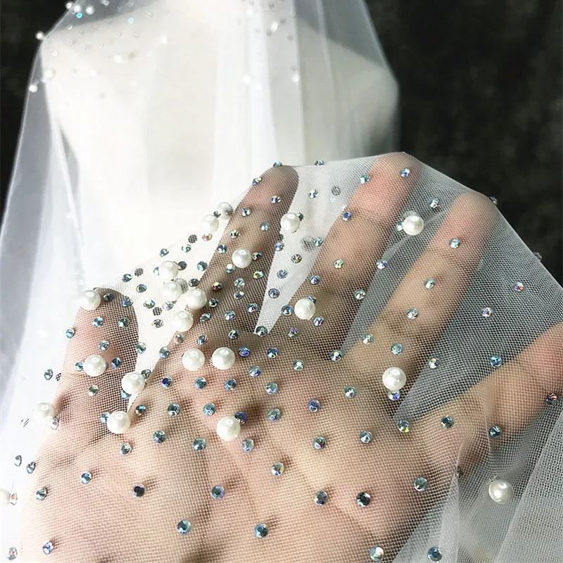 Необычная Бриллиантовая жемчужная сетка для свадебного платья сетчатая мягкая