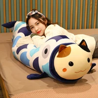 nice hot 1pc 55cm 120cm arrival funny fish eat cat long pillow soft stuffed animals fish plush toys cute cat toys for children