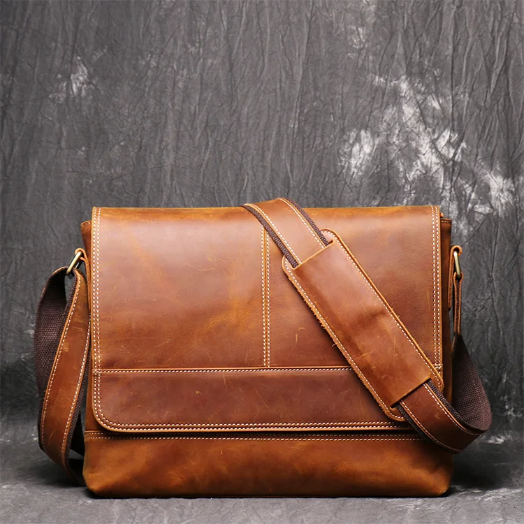 Genuine Leather Men Shoulder Bags Vintage Travel Crossbody Bag For 12
