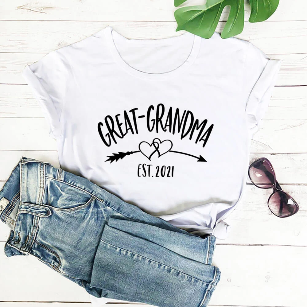 

Great Grandma Est 2021 Women's Tshirt Gift For Grandma Mom Life Summer Casual O-Neck Pullovers Short Sleeve Tops TX5796