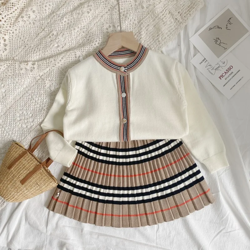 Осенне-зимние комплекты одежды для маленьких девочек 2 шт. кардиганы + юбки в