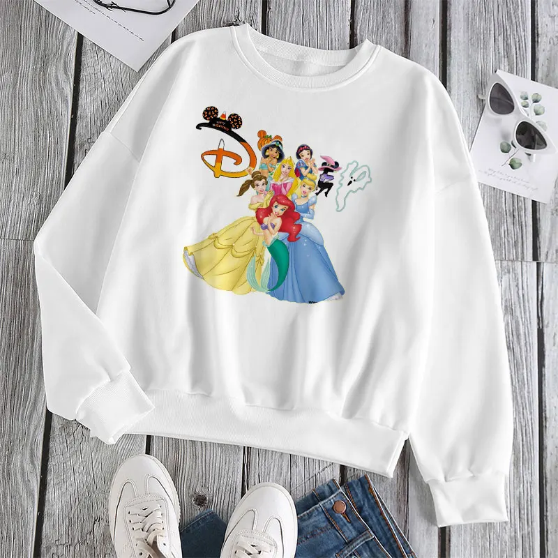 

New Spring Autumn Women's Sweatshirts Cute Disney Crewneck Loose Long Sleeve Pullovers Ladies Aesthetic Princesses Female Tops