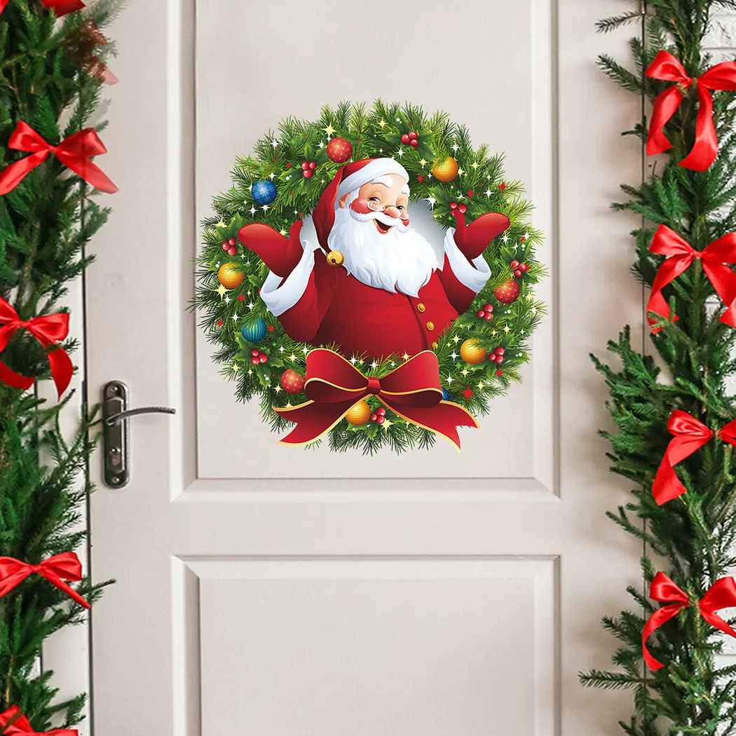 

New Christmas Wall Stickers Removable Wreath Santa Claus Glass Window Wall Decoration Wall Sticker New Year 2022