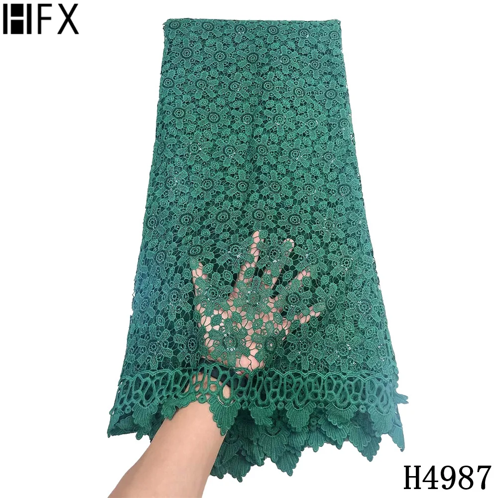 

HFX Latest African Cord Laces Guipure Lace Fabric 2021 Nigerian Sequins Lace Fabrics High Quality French Lace For Party F4987